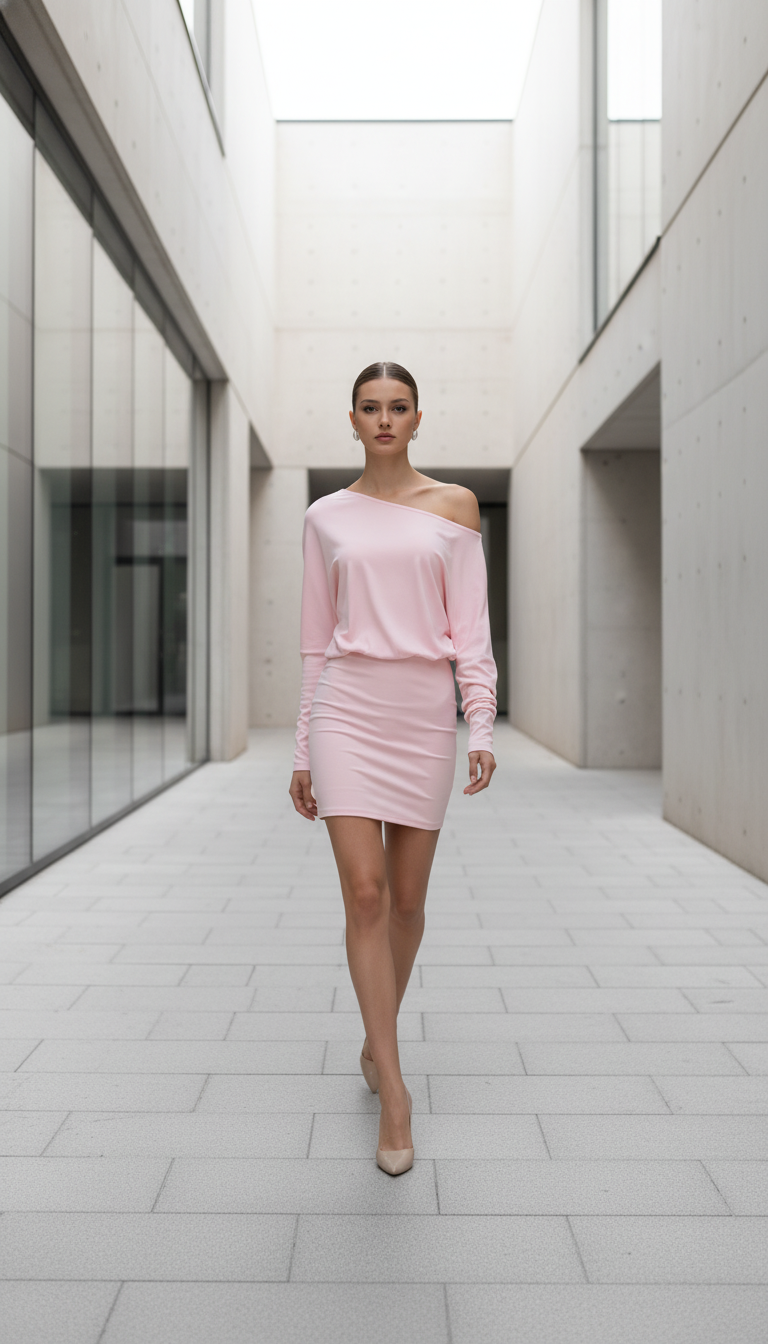 Woman Clothes Diagonal Collar Long Sleeve Package Hip Short Dress