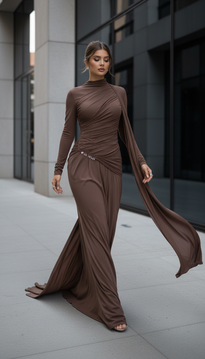 Elegant Irregular Pleated Maxi Dress for Women