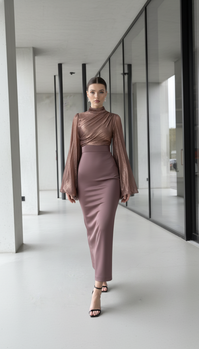 Maison Celie High Waisted Women Satin Long Dress