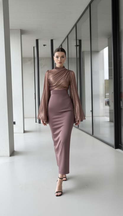 Maison Celie High Waisted Women Satin Long Dress