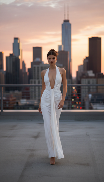 Mozision Sexy Long Maxi Dress Deep V Neck Women