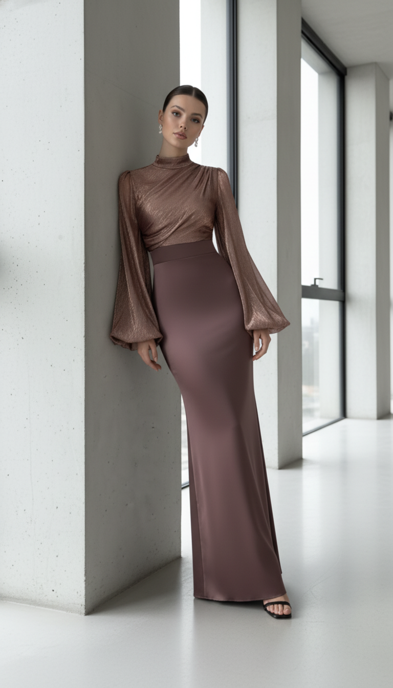 Maison Celie High Waisted Women Satin Long Dress