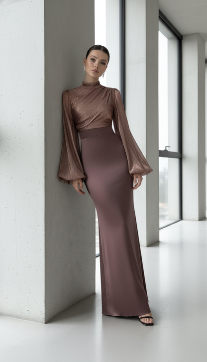 Maison Celie High Waisted Women Satin Long Dress