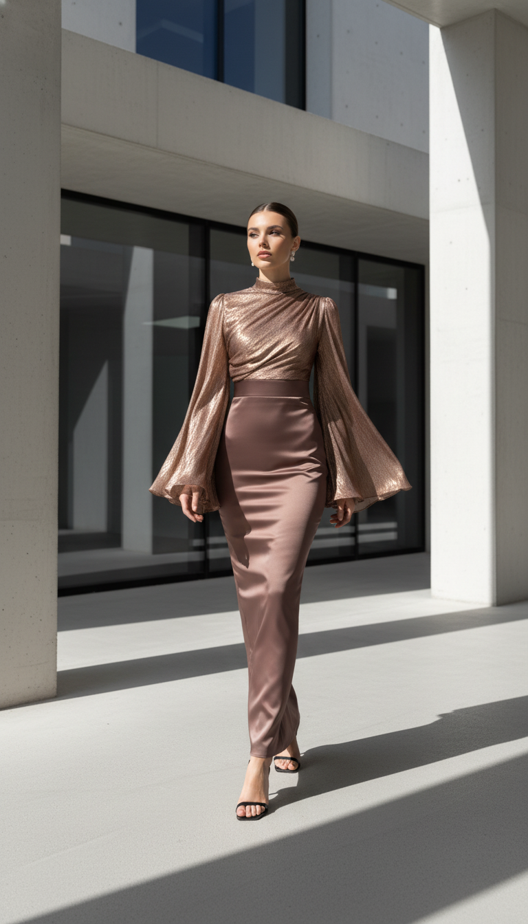 Maison Celie High Waisted Women Satin Long Dress