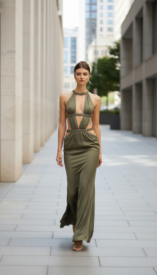 Sexy Backless Sequin Halter Dress Women Sleeveless