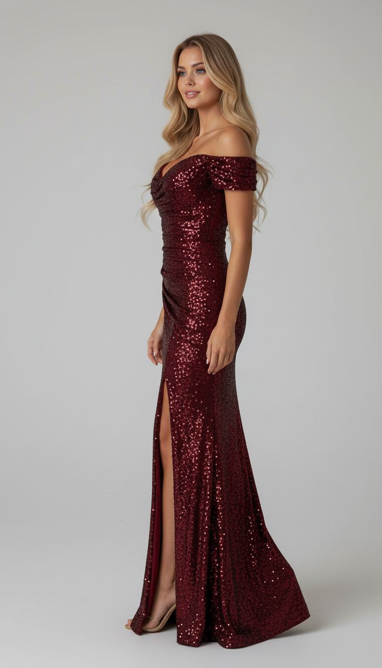 Serena Off-Shoulder Sequin Maxi Gown