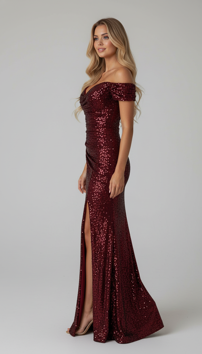 Serena Off-Shoulder Sequin Maxi Gown