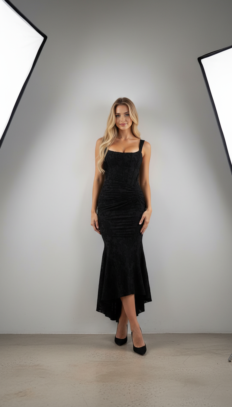 Black Jacquard Corset Maxi Dress