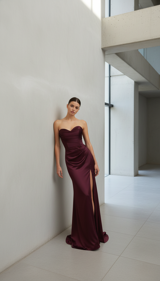 Fashionable Deep V-neck Satin Dress