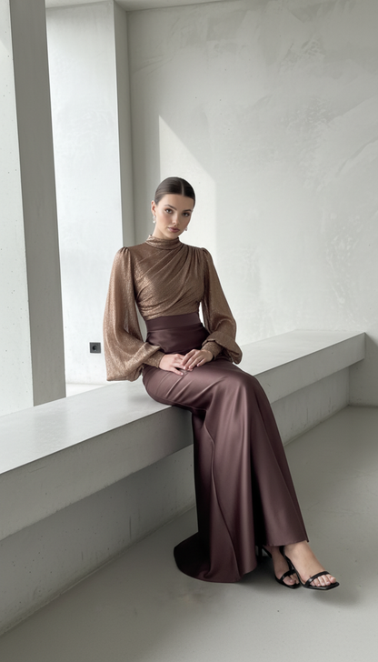 Maison Celie High Waisted Women Satin Long Dress