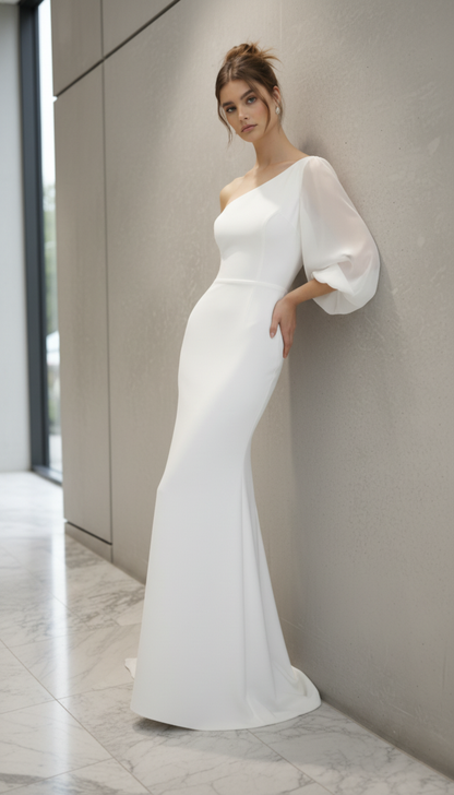 Shoulder Solid Women Dress Casual Autumn Lantern Sleeve Bridesmaid Dress