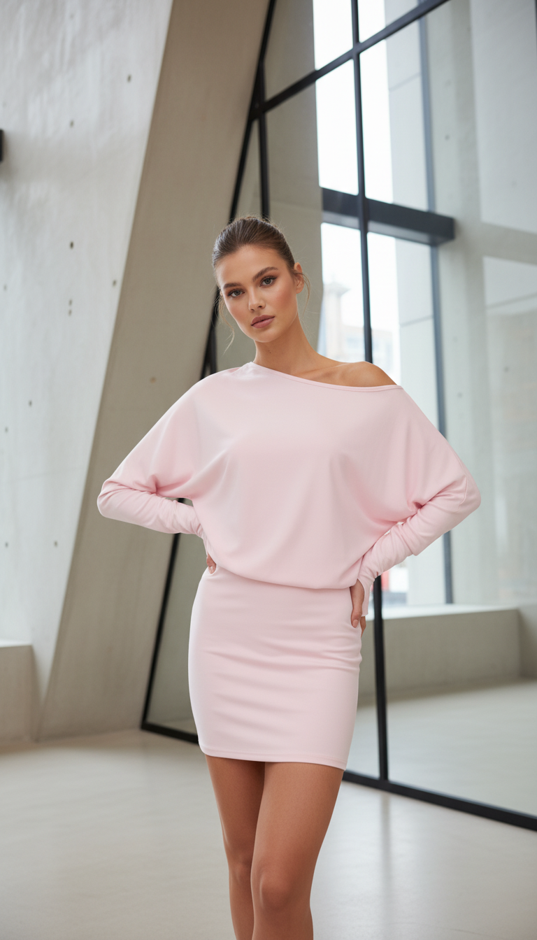 Woman Clothes Diagonal Collar Long Sleeve Package Hip Short Dress