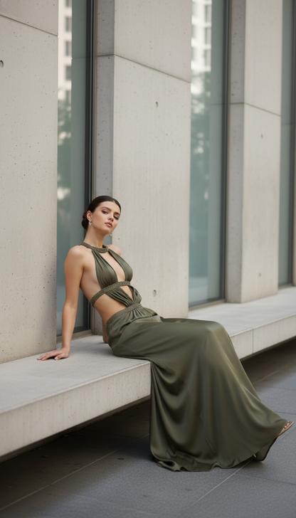 Sexy Backless Sequin Halter Dress Women Sleeveless