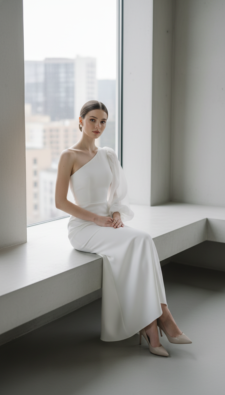 Shoulder Solid Women Dress Casual Autumn Lantern Sleeve Bridesmaid Dress