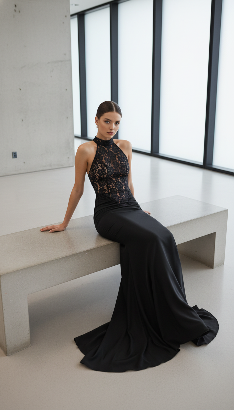 Sexy Patchwork Lace Dress For Street Wear, Solid Color, Sleeveless