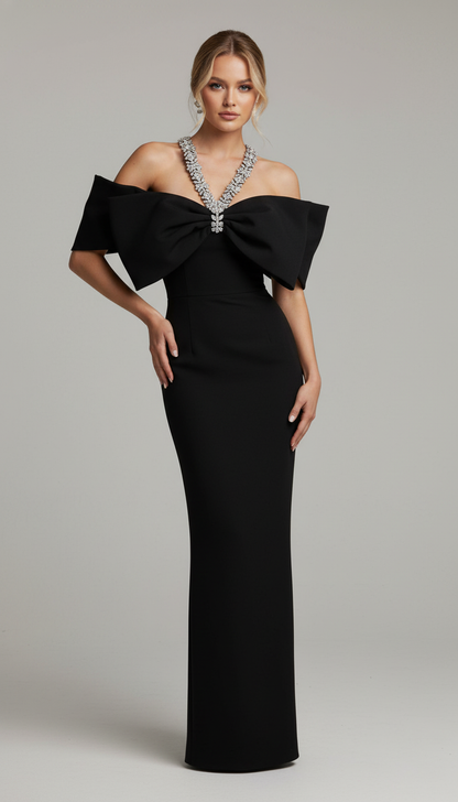 Sloan Halter Diamond Off-The-Shoulder Bandage Maxi Dress