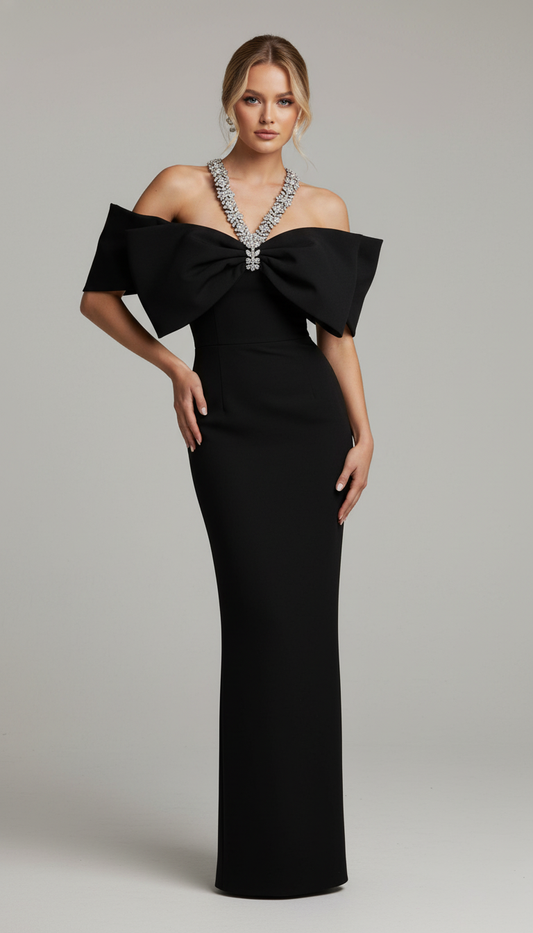 Sloan Halter Diamond Off-The-Shoulder Bandage Maxi Dress