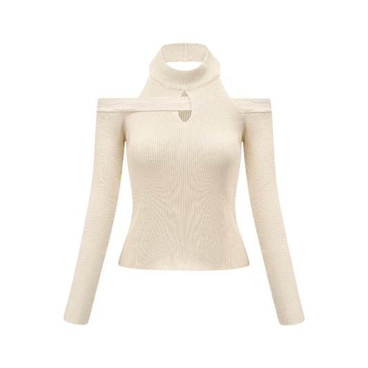 Aladdin-rollneck cut-out knitted top