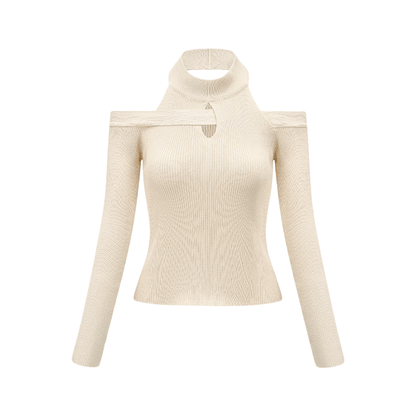 Aladdin-rollneck cut-out knitted top