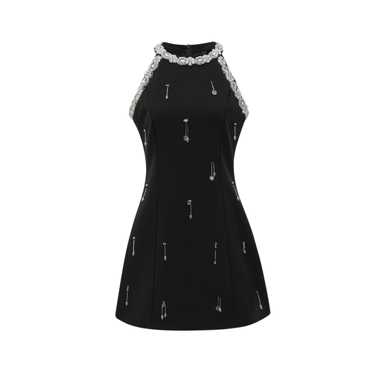 Babette crystal-embellished black mini dress