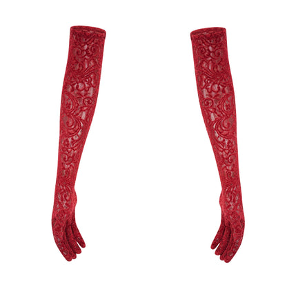 Belle red embellished midi dress (with gloves)