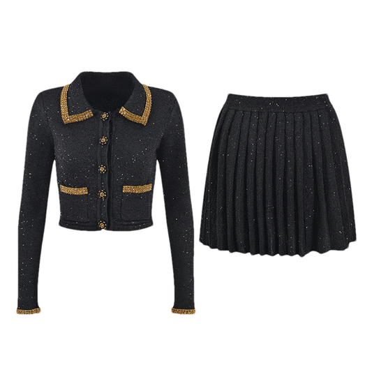 Blandine black sequin jacket & skirt matching set