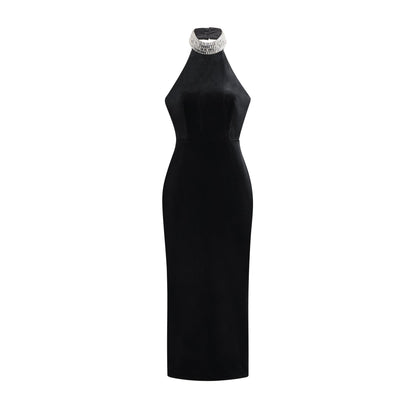 Caisa embellished turtle-neck black dress
