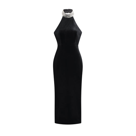 Caisa embellished turtle-neck black dress