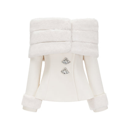 Caitlin white faux-fur jacket & skirt matching set