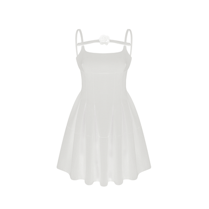Camellia pleated black mini dress (US Only)