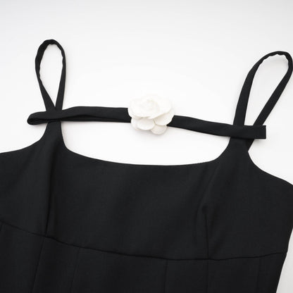 Camellia pleated black mini dress (US Only)