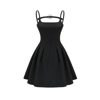 Camellia pleated black mini dress (US Only)