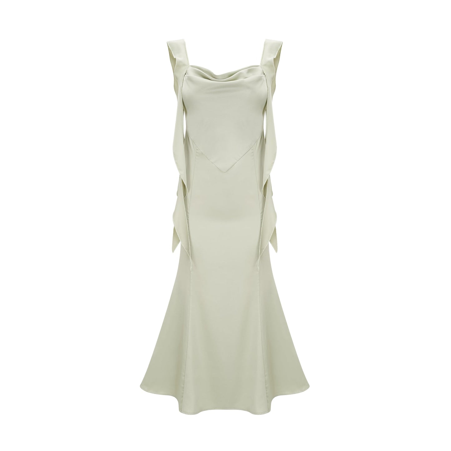 Caroline green satin midi dress with bra pads (US Only)