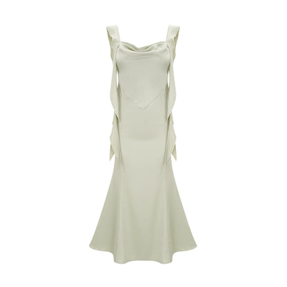 Caroline green satin midi dress with bra pads (US Only)