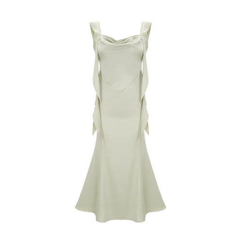 Caroline green satin midi dress with bra pads (US Only)