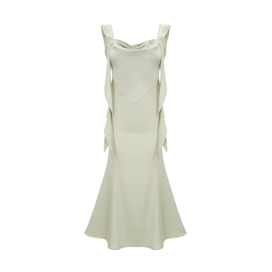 Caroline green satin midi dress with bra pads (US Only)