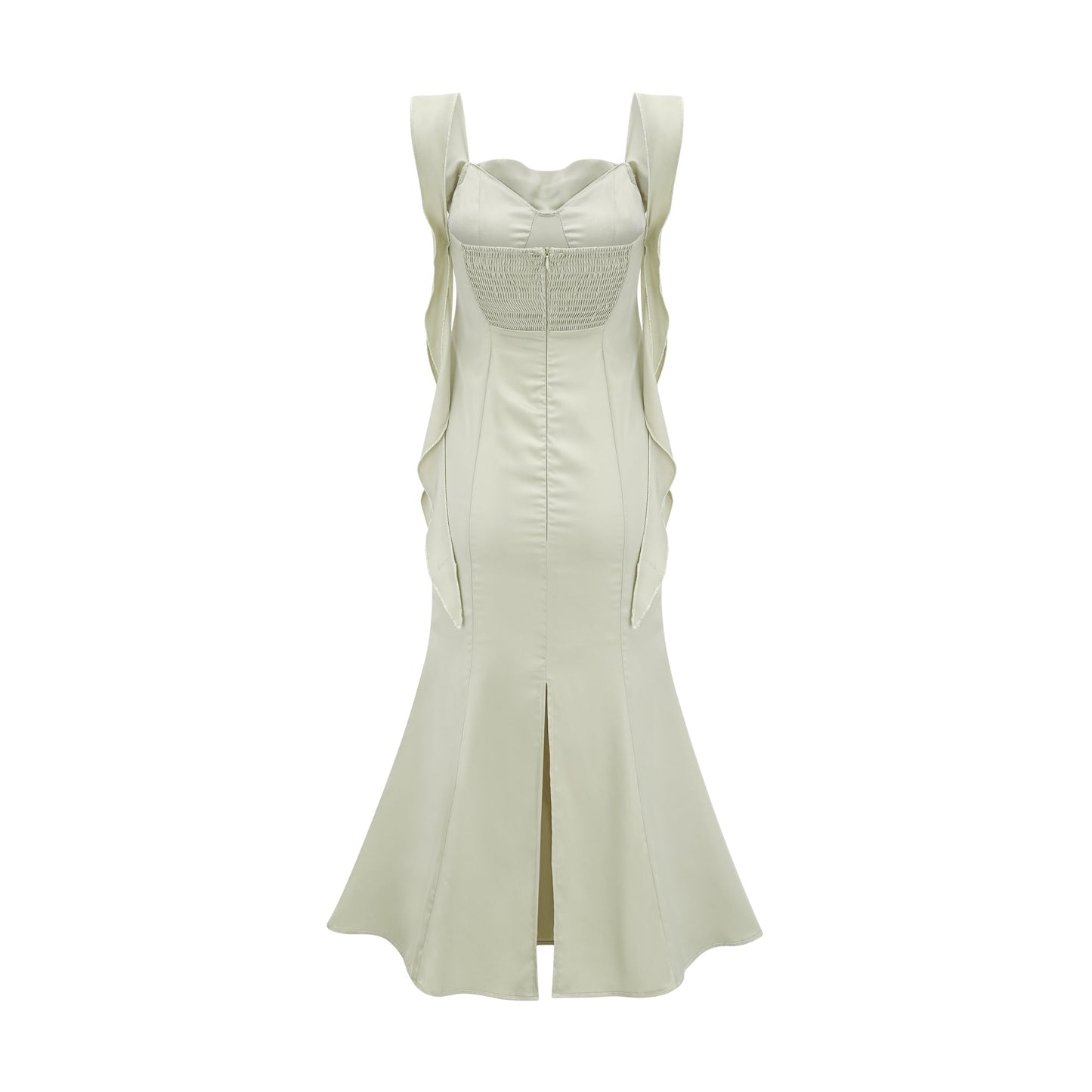 Caroline green satin midi dress with bra pads (US Only)