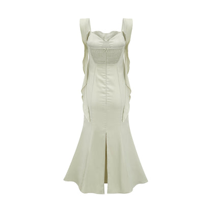 Caroline green satin midi dress with bra pads (US Only)