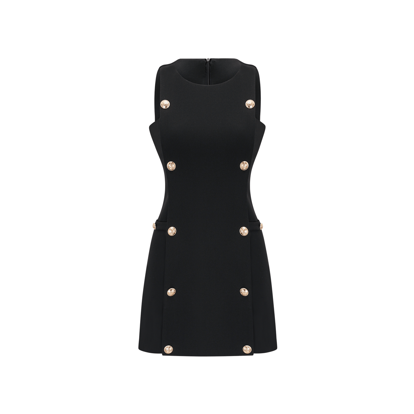 Cascade button-detail black mini dress (US Only)