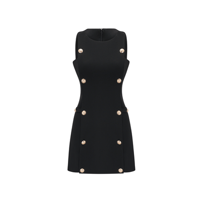 Cascade button-detail black mini dress (US Only)