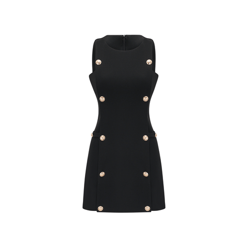 Cascade button-detail black mini dress (US Only)
