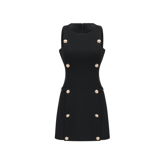 Cascade button-detail black mini dress (US Only)