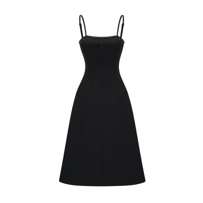 Cendrine black open-back pleated midi dress