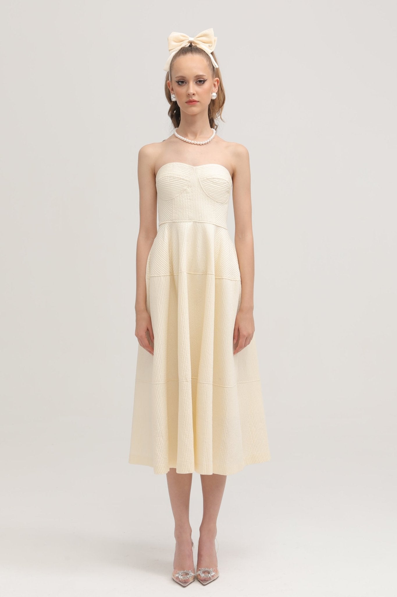 Cortny bustier-style pleated midi dress (US Only)
