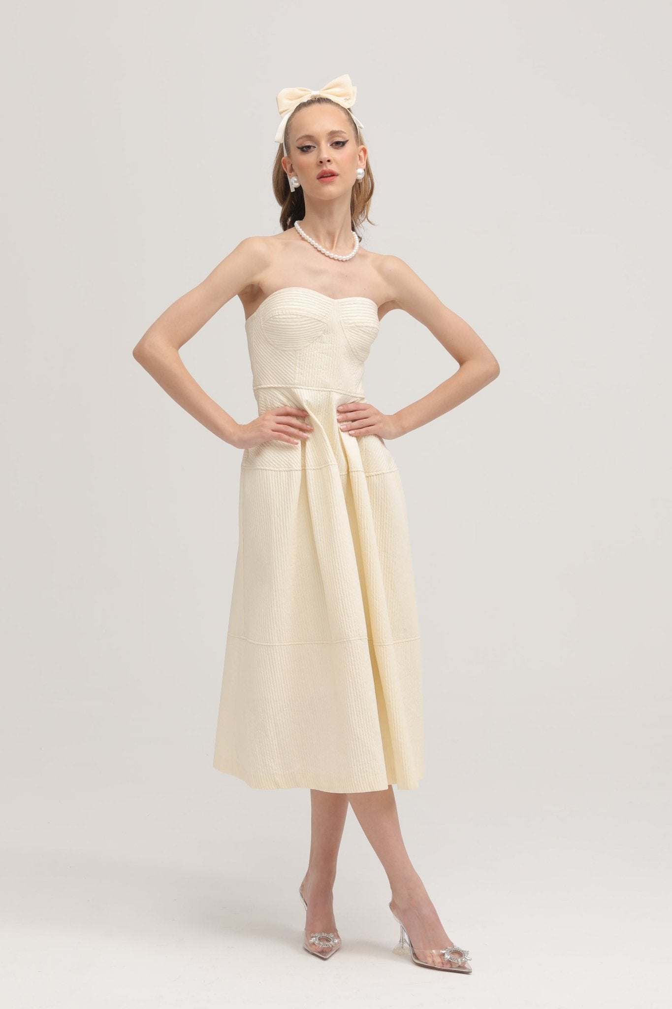 Cortny bustier-style pleated midi dress (US Only)