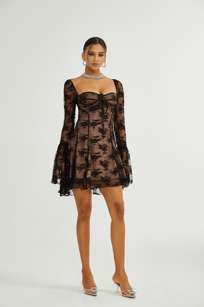 Cyrielle black flared-cuff long-sleeved dress
