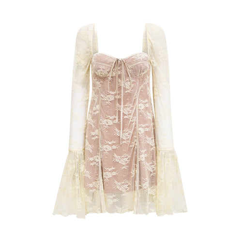 Cyrielle white flared-cuff long-sleeved dress (US Only)