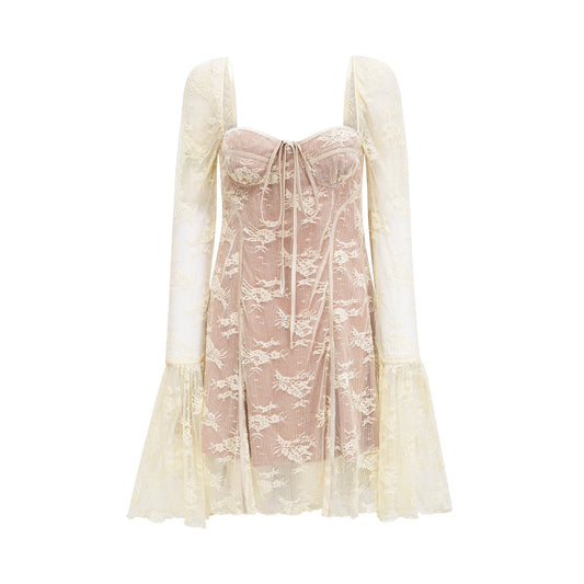 Cyrielle white flared-cuff long-sleeved dress (US Only)