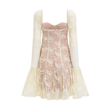 Cyrielle white flared-cuff long-sleeved dress (US Only)