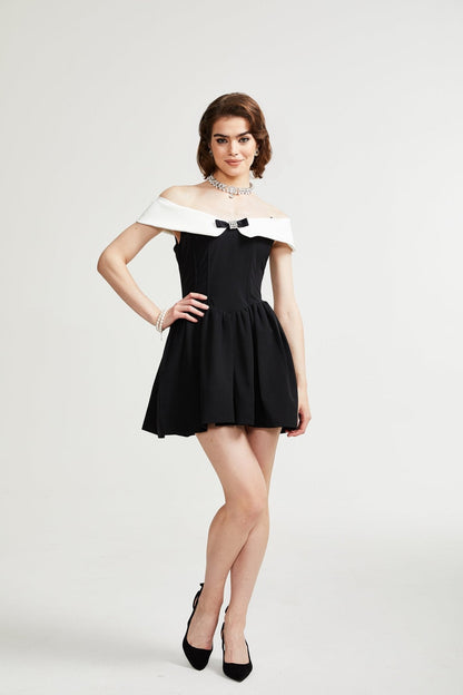 Deniece off-the-shoulder black mini dress (US Only)